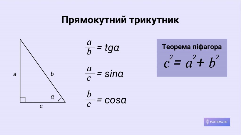 формули прямокутного трикутника